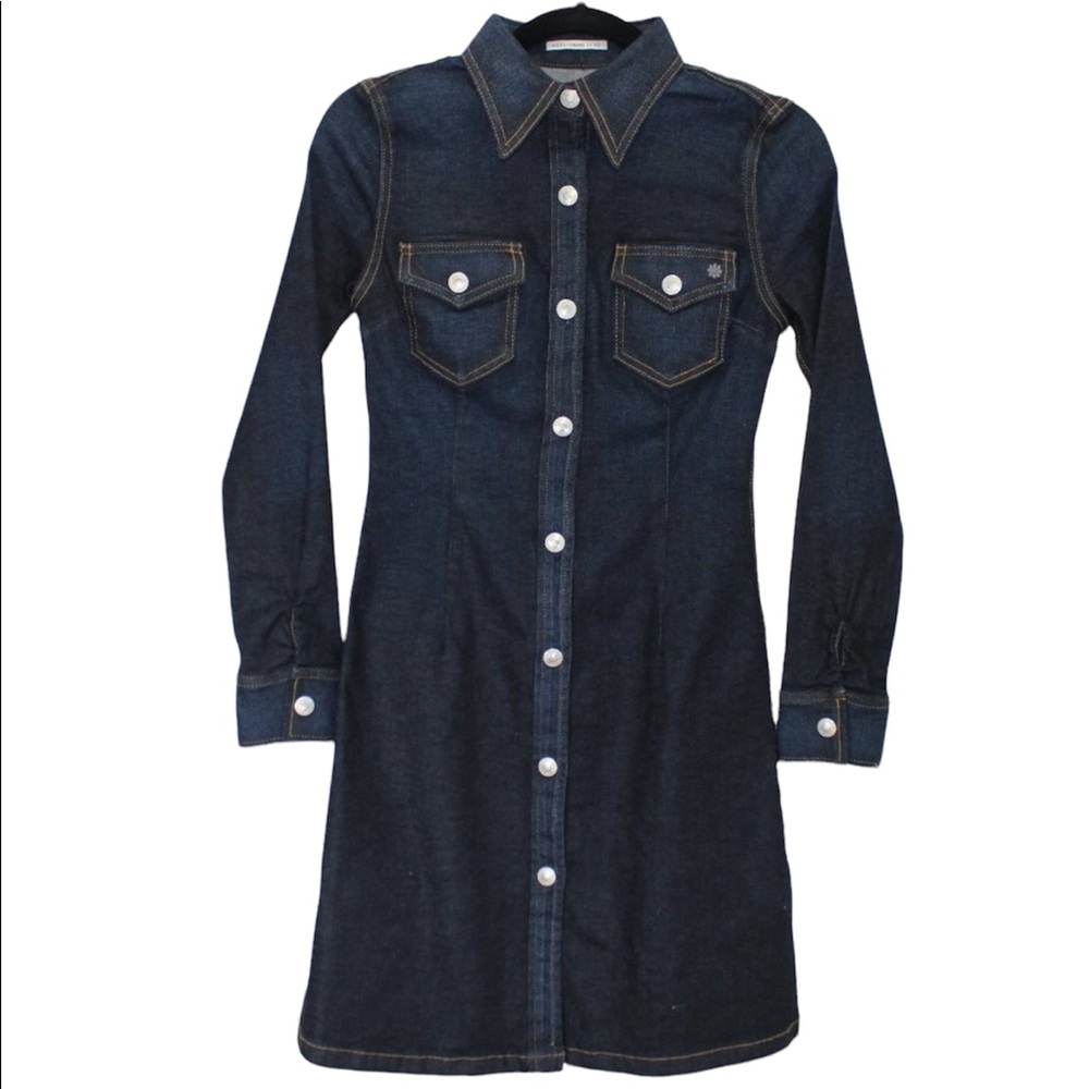 ALEXA CHUNG for AG DENIM Pixie Denim Shirt Dress Stretch Dark Denim Snap XS